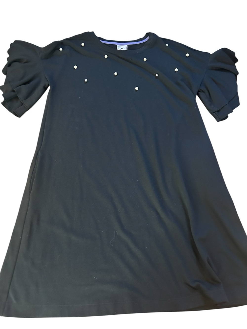 V by Violet Weekend Size Large Black Shift Dress with pockets, pearl beads